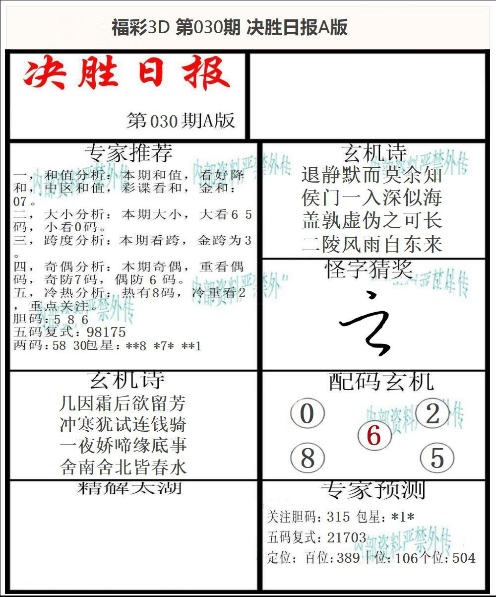 福彩3D决胜日报A版