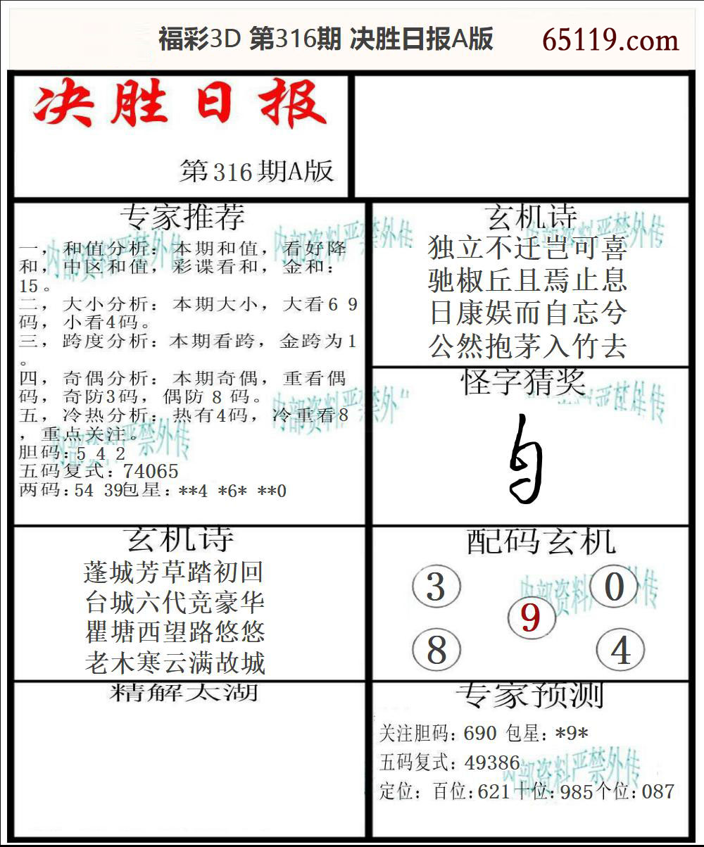 福彩3D决胜日报A版