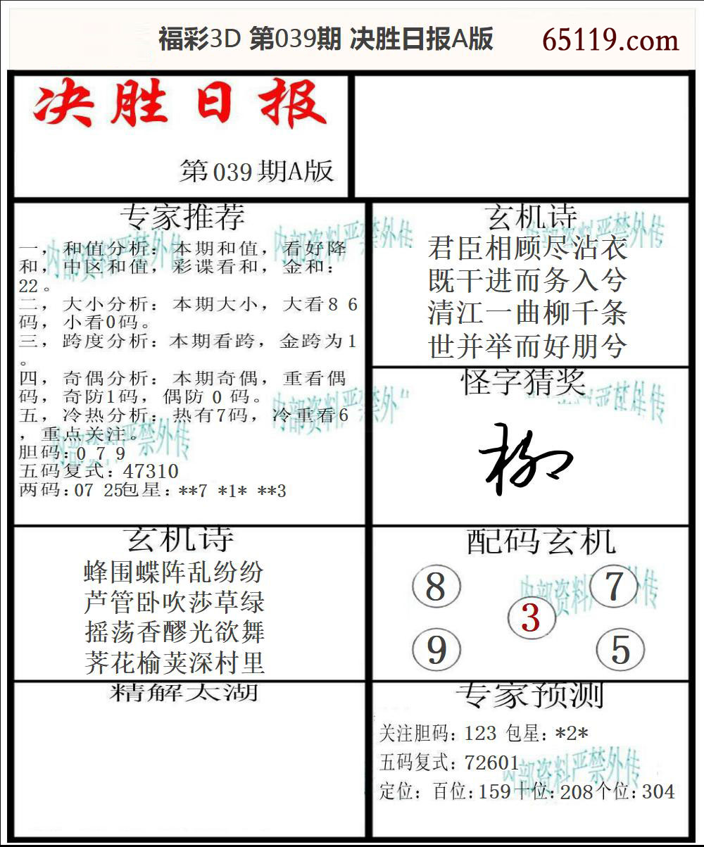 福彩3D决胜日报A版