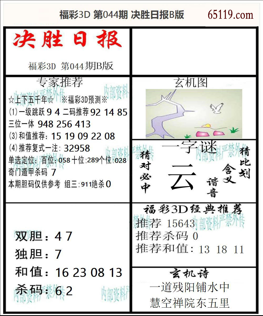 福彩3D决胜日报B版